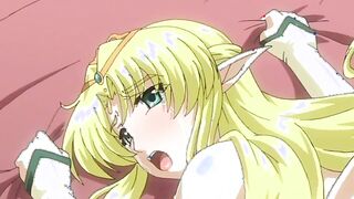 Elf no Futago Hime - Busty blonde elf gets on her knees sucking cock and swallowing hot sp