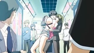 Sex In The Subway 1 - Busty hentai bitch in glasses gets fucked deep on train while bystan