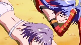 Demons with big tongues bang the holes of fighter girls with big anime cocks