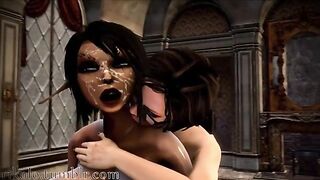 Morning Glory - Brown busty girl with huge tits gives a boobjob to hung futanari girl