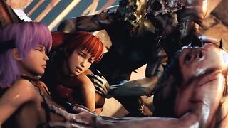 Busty friends gets ass fucked by demons in 3d hentai hell
