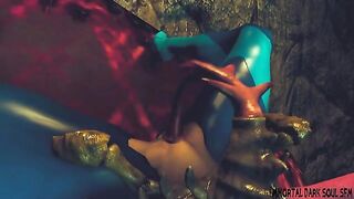 Samus Aran gets her asshole fucked by a giant crocodile alien beast
