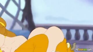 Beauty and the Beast having cartoon sex in the castle