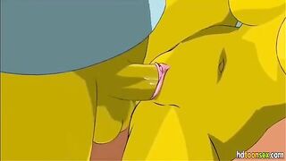 Horny Marge Simpson getting banged and sucking Homer's dick