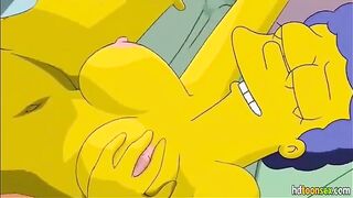 Horny Marge Simpson getting banged and sucking Homer's dick