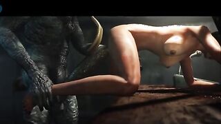 Zombie monster uses his long tongue and big dick to fuck Ada Wong