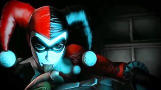 Catwoman and Harley Quinn give a tag team blowjob
