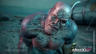 Thanos slams his titanic cock into Captain Marvel's superhero pussy