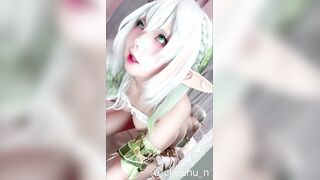 A Japanese cosplay girl getting penetrated from behind and orgasm with an Ahegao.