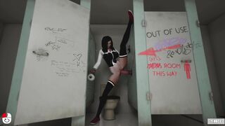 Silicon Lust blowjob in toilet furry horse dildo creampie on face and pussy