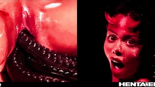 Demon Girl Bondage Cumflation - Canela Skin as The Devil gets Creampied & Quad Penetration