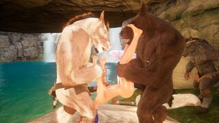 Crowd of horses fucked a girl in three Wild Life