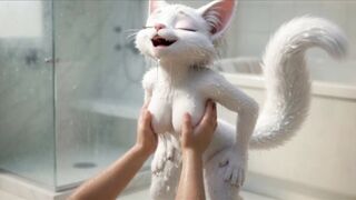 dirty kitty gets cleaned