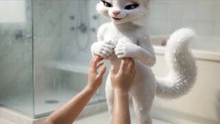 dirty kitty gets cleaned
