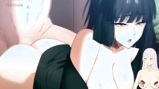 One punch man fucks two girls playing video games hard