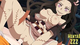 Nezuko rides Zenitsu's cock cum inside Demon Slayer hentai