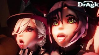 Mona Lynette Lyney gives Aether a Triple Blowjob Fontaine Genshin Impact 3D Porn Sex Cumshot MILF