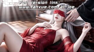 A Chinese classical beauty with skin as white as snow, dressed in red and with white hair. Blowjob, cum, first episode, AI-generated