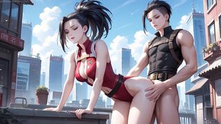 Yaoyorozu Momo seduces a guy with a standing split