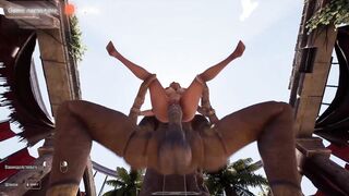 Lara Croft woke up a statue and now Lara is being fucked in every hole in front of 1,000 spectators. part 2
