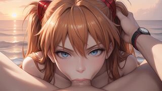 Asuka Langley Soryu romantic sex on the seashore at sunrise