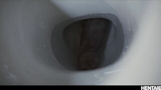 Hentai 3d Live Action - Cum Slut Gets Fucked & Creampied by Monster In Toilet Pipes