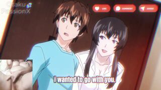 Big titted aunt gives blowjob to hentai virgin and he spits cum on her face!!