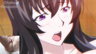 Big titted aunt gives blowjob to hentai virgin and he spits cum on her face!!