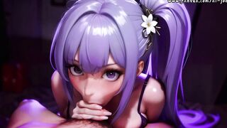 A beautiful woman with a purple high ponytail, offering you a unique allure.Episode 2.AI-generated