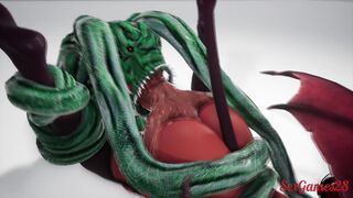 Succubus girl is fucked by a monster with many cocks