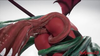 Succubus girl is fucked by a monster with many cocks