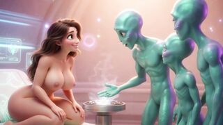 Woman Passionately Helps Three Aliens Achieve Relief In New York Apartment (AI generated)